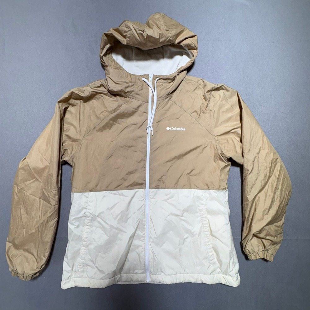 Columbia Tan Cream Colorblock Fleece Lined Hooded Windbreaker Jacket XL0660 L